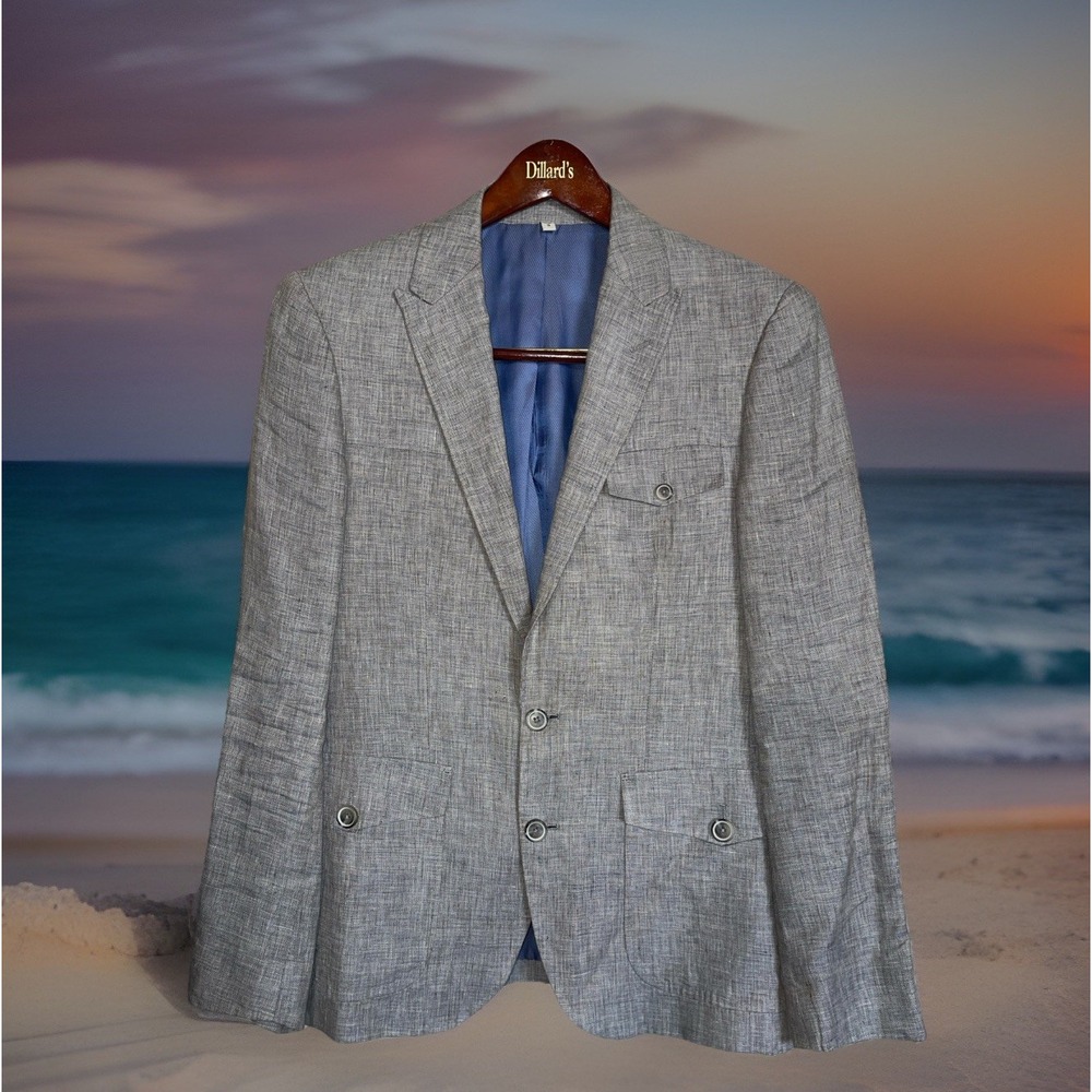 Baird McNutt 100% Linen Blazer Men Small Gray Preppy‎ Business Event Wedding